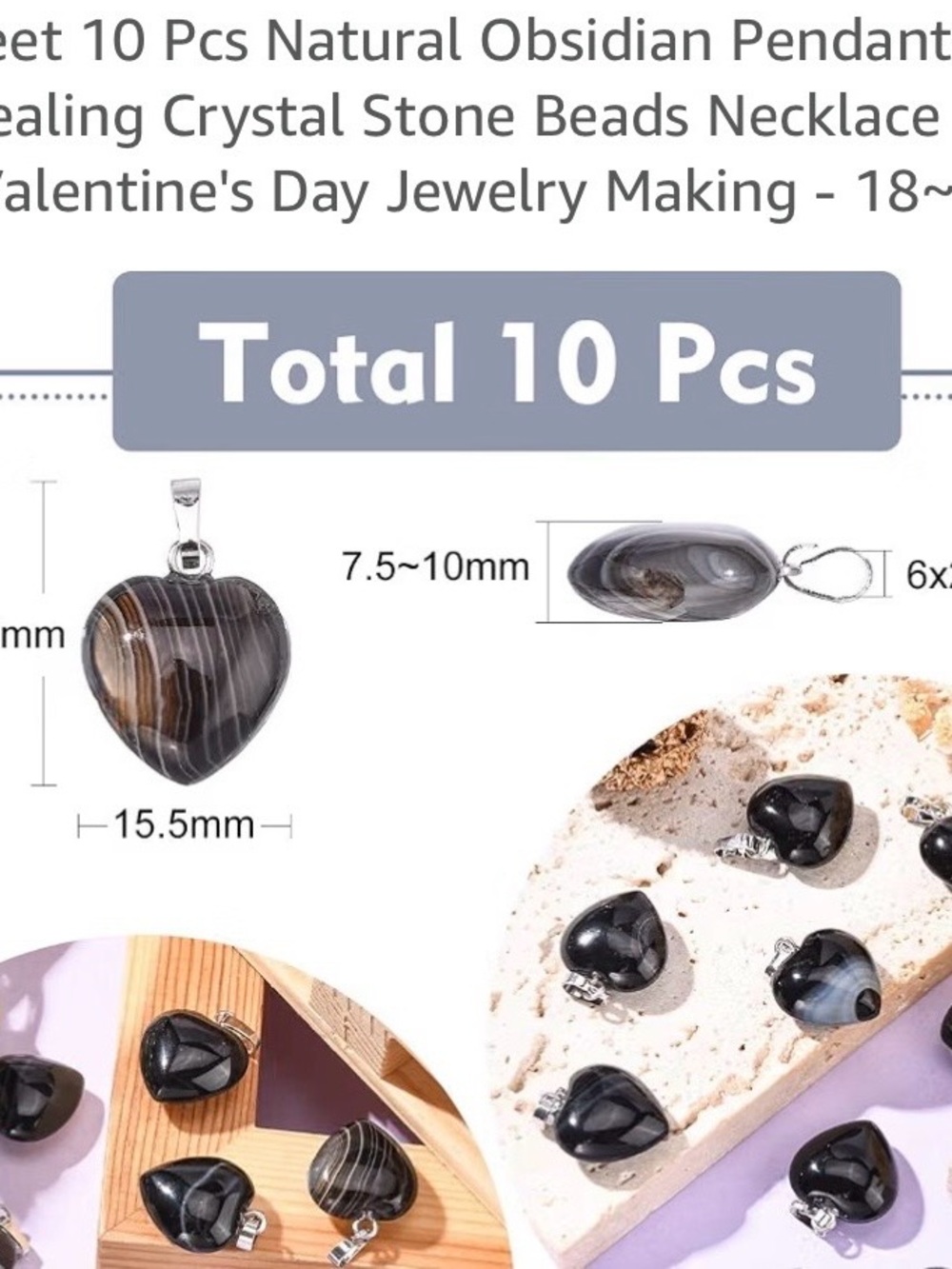 Natural Obsidian Pendants Heart Chakra Healing Crystal Stone Beads Necklace